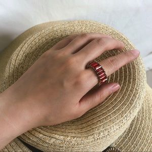 Red Emerald Cut Eternity Ring Band